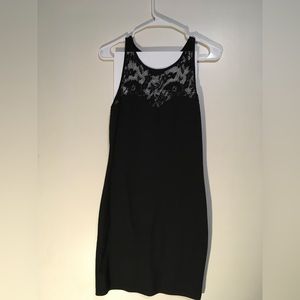 Forever 21, black lace u-neck with black sweetheart neckline, body con, size L